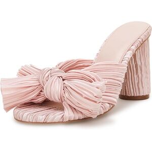 Baby Pink Pleated Bow Knot Peep Toe Block Heels